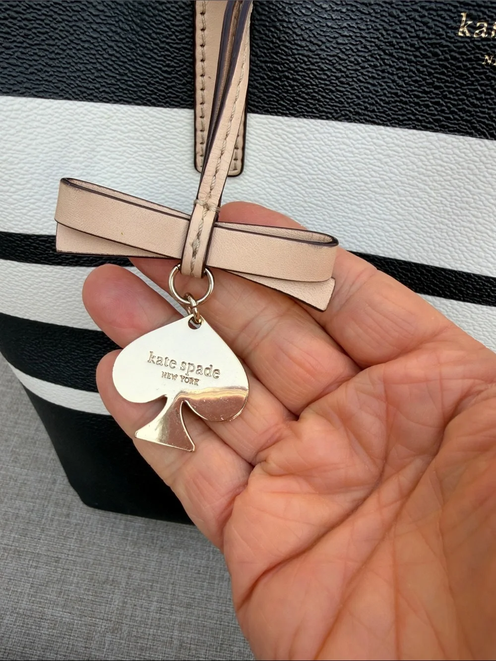 kate spade Black and White Striped Tote with Beige Handles and Matching Wallet